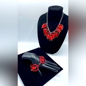 Heart Murano Italian Glass Necklace and Bracelet